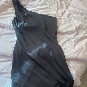 One shoulder black mini dress